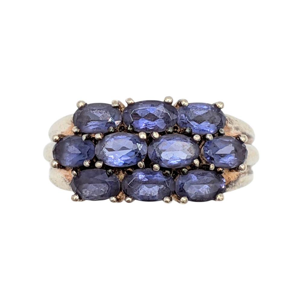 Lot 482: Signed Sterling Silver Iolite Row Ring