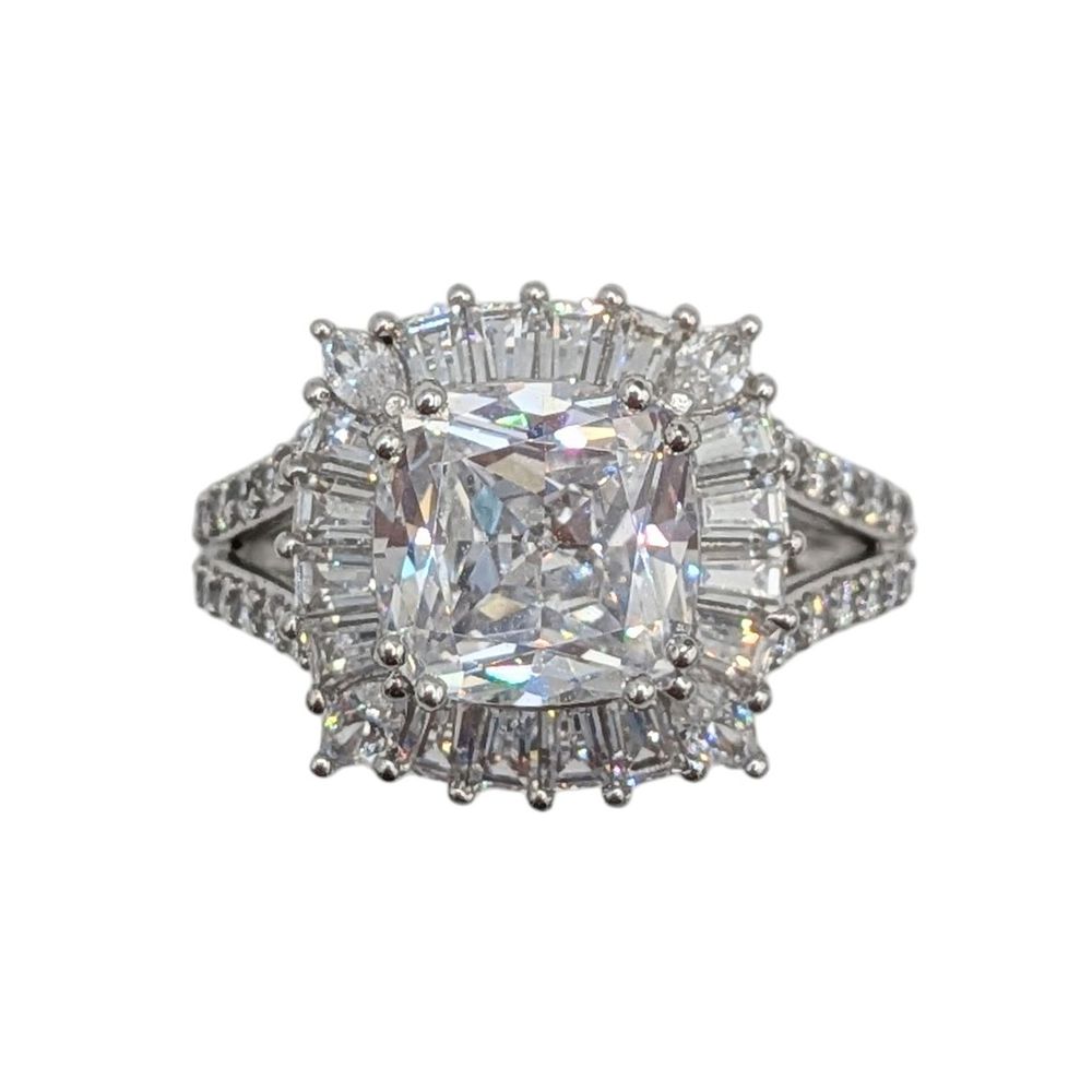 Lot 490: Prime Art & Jewel Sterling Silver CZ Wide Halo Ring