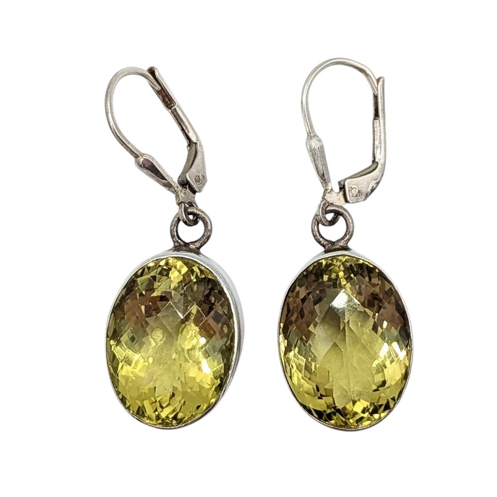Lot 491: Sterling Silver Peridot Oval Dangle Drop Earrings
