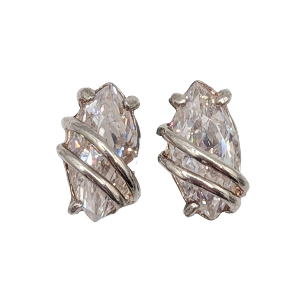 Lot 495: Sterling Silver Rhinestone Wrapped Marquise Cut Stud Earrings