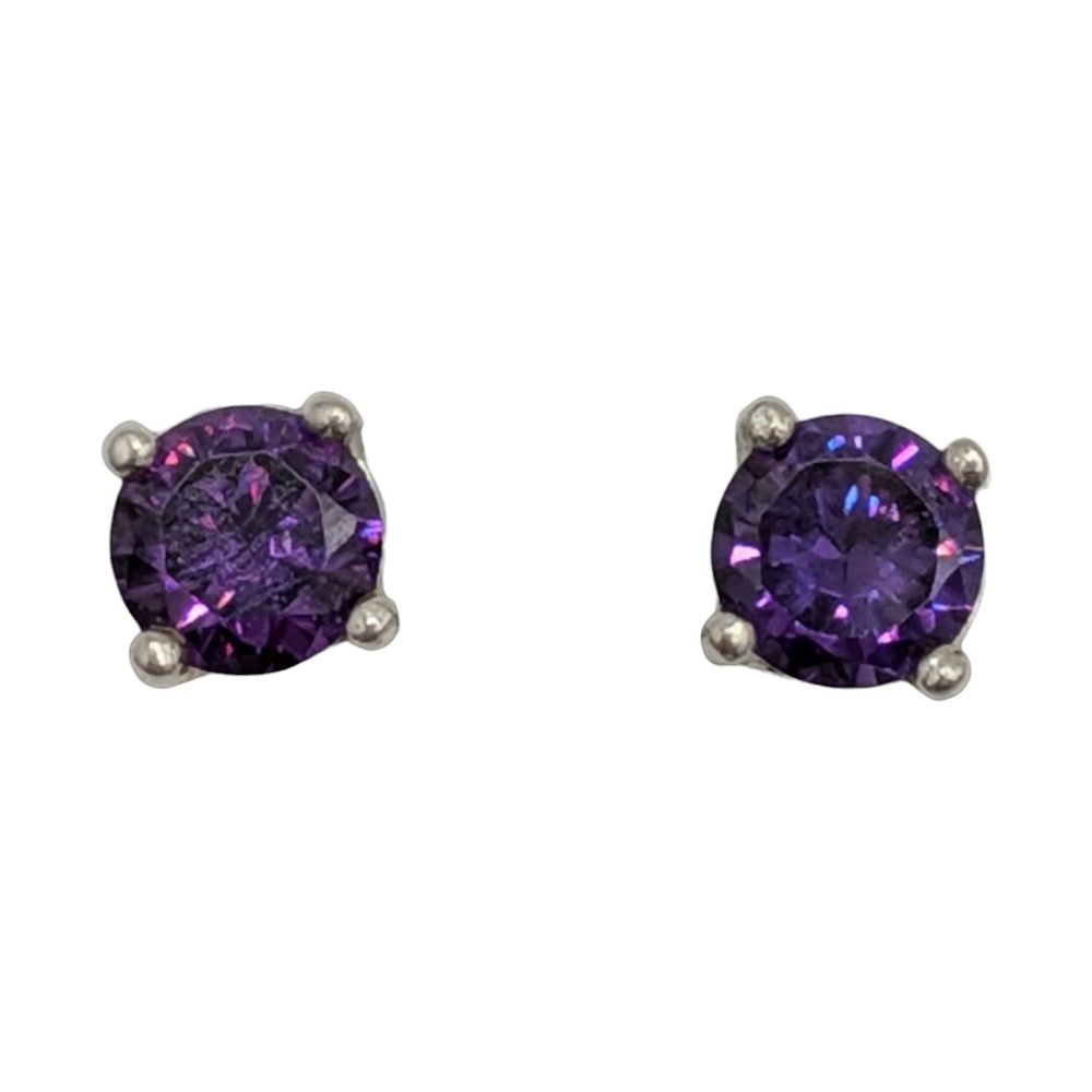 Lot 497: Signed Sterling Silver Purple CZ Stud Earrings