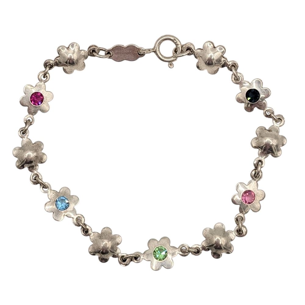 Lot 500: Italian Sterling Silver Crystal Flower Link Bracelet