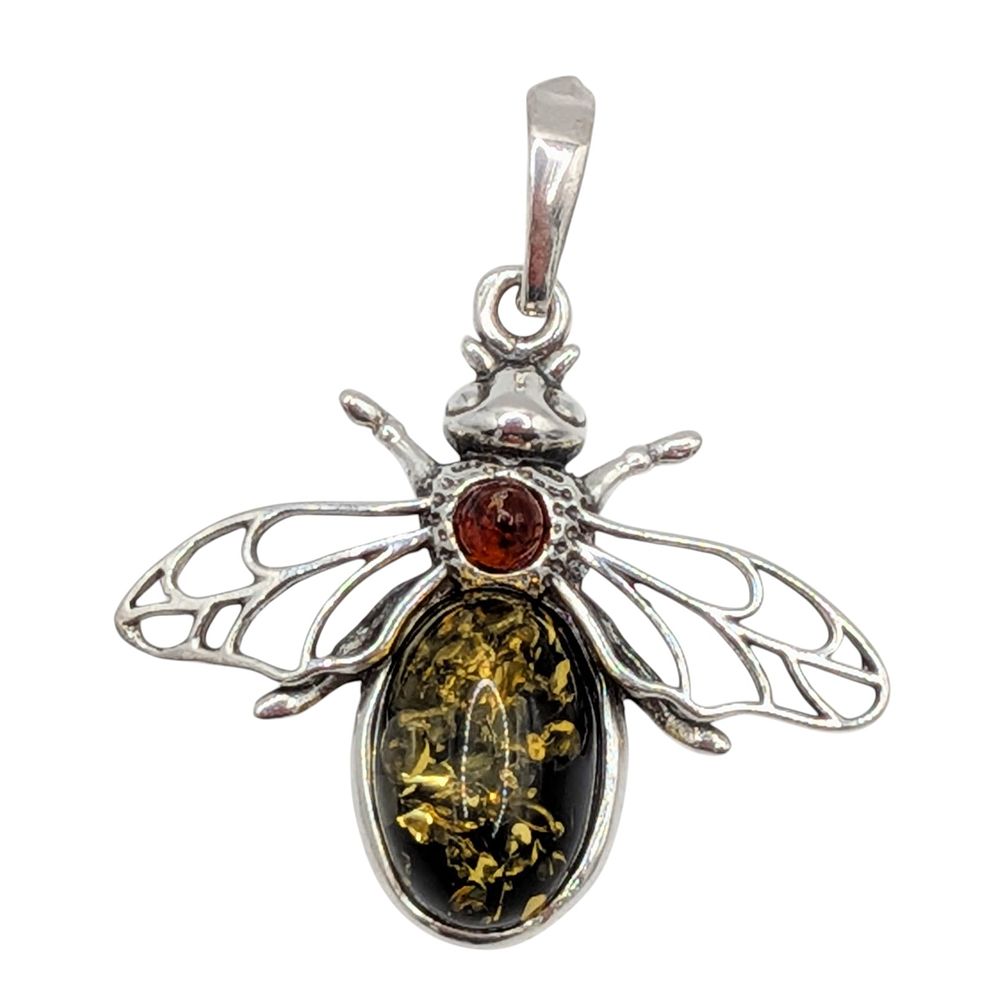 Lot 501: Sterling Silver Two Tone Amber Bee Pendant