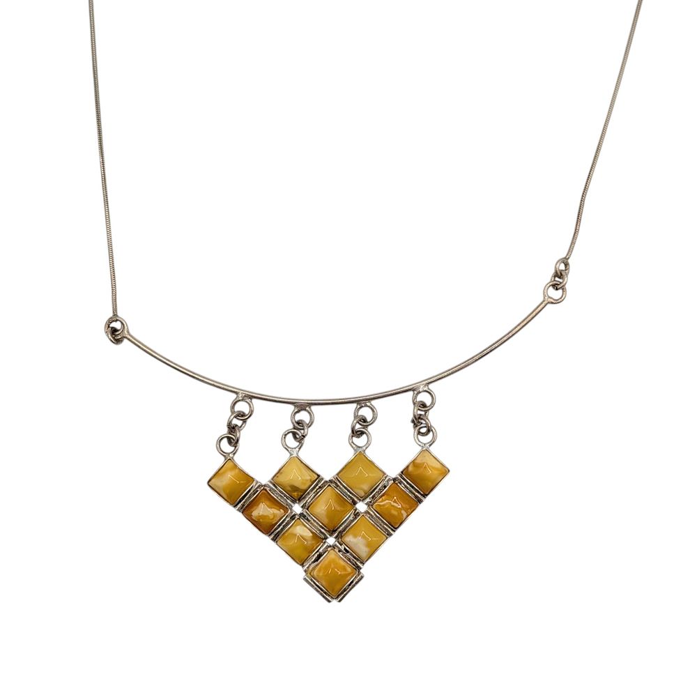 Lot 510: Sterling Silver Butterscotch Amber Geometric Dangle Pendant Necklace
