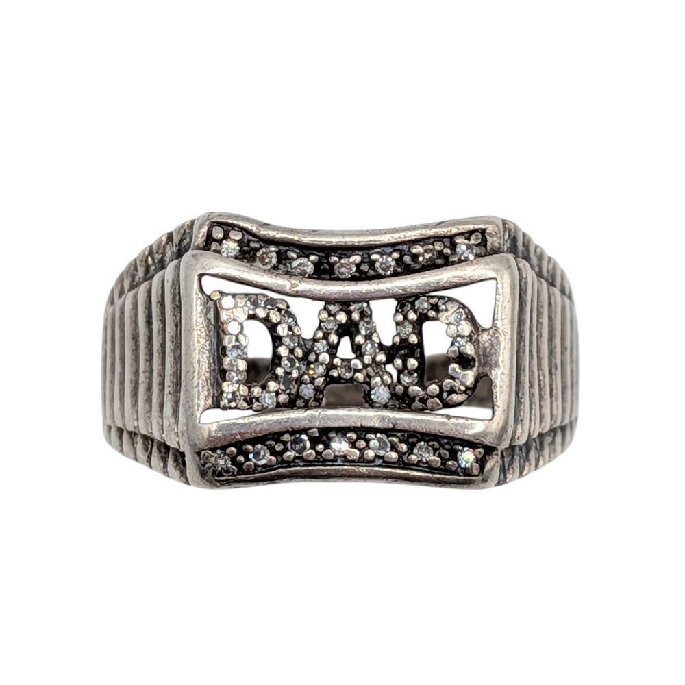 Lot 515: Signed Sterling Silver Diamond Pave Dad Ring