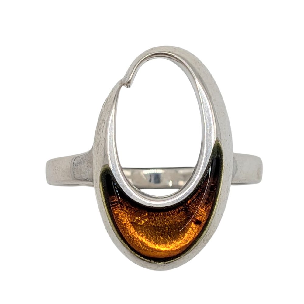 Lot 517: New Polish Sterling Silver Amber Inlay Open Oval Ring