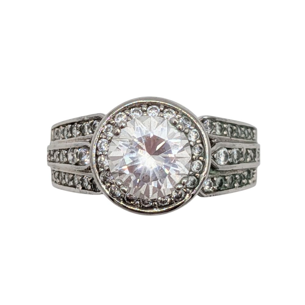 Lot 521: Sterling Silver CZ Brilliant Cut Halo Ring