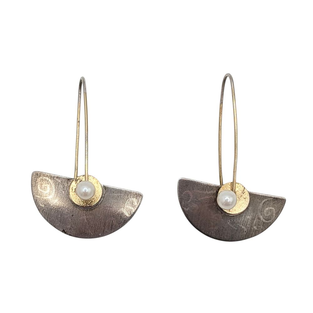 Lot 522: Signed Sterling Silver Gold Filled Pearl Spinner Dangle Earrings