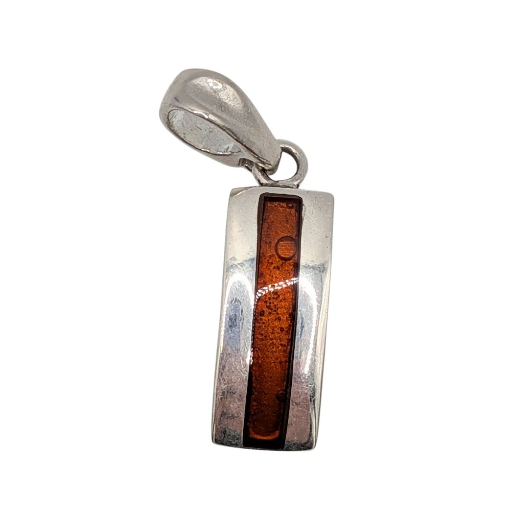 Lot 534: New Polish Sterling Silver Amber Inlay Bar Pendant