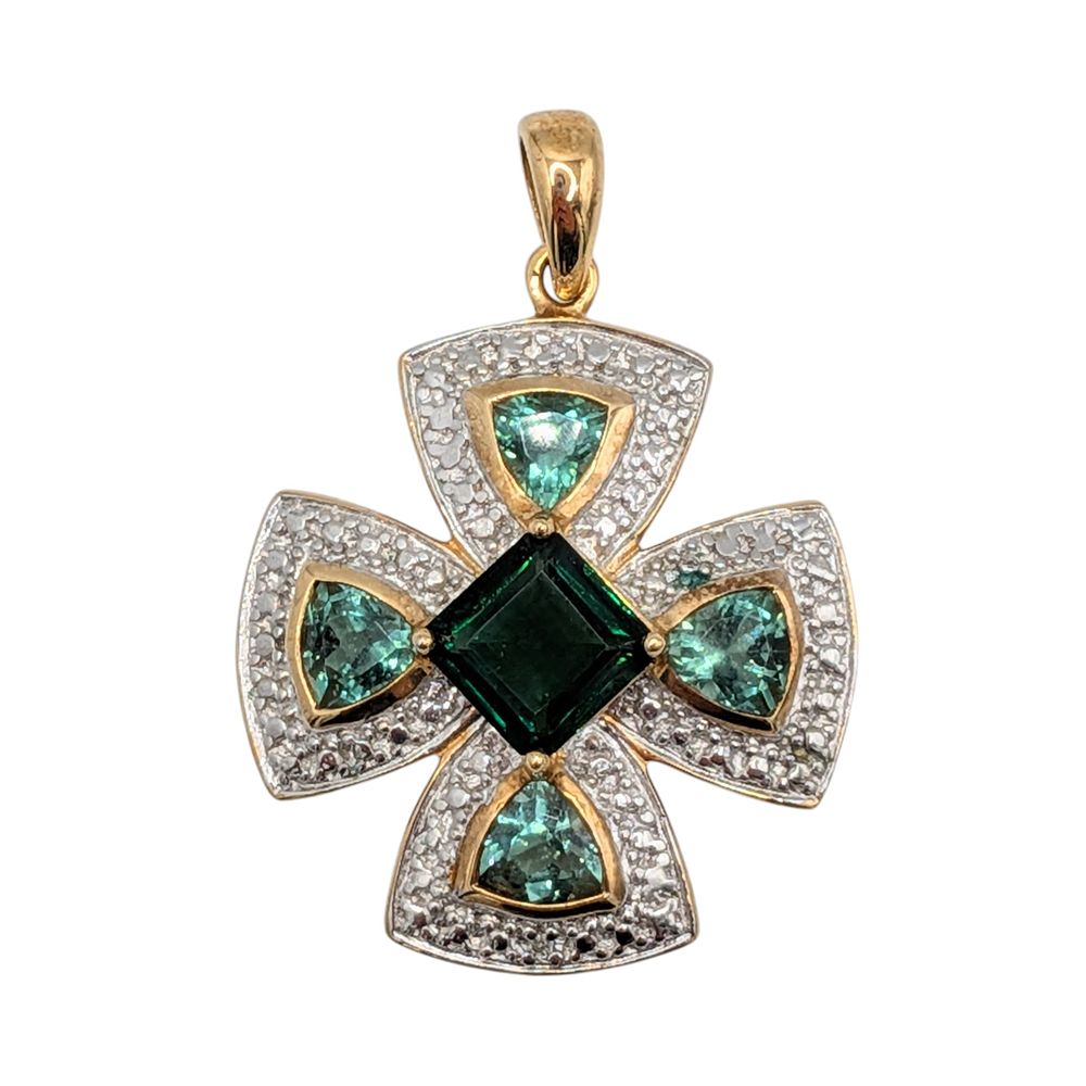 Lot 537: Gold Over Sterling Silver Jadeite Diamond Cross Pendant