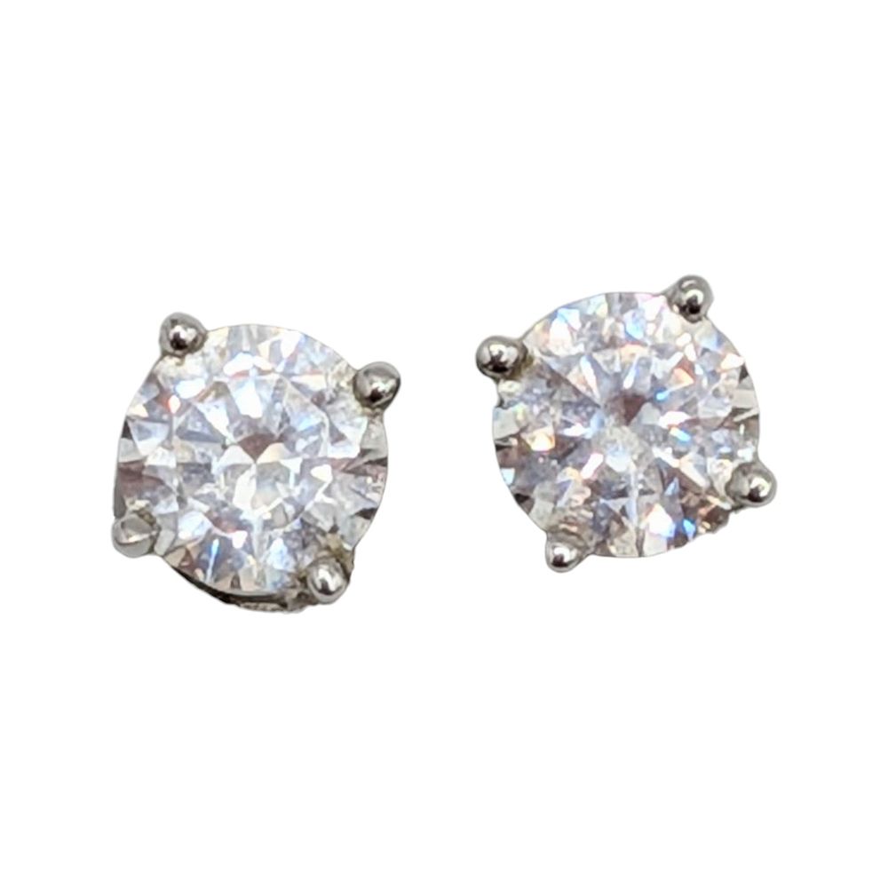 Lot 538: Signed Sterling Silver CZ Solitaire Stud Earrings