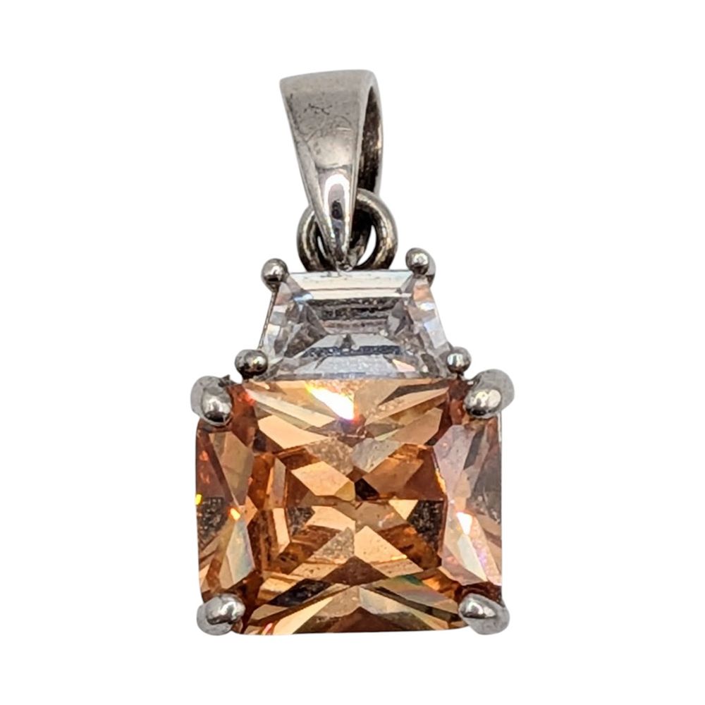 Lot 576: Sterling Silver CZ Double Stacked Drop Pendant