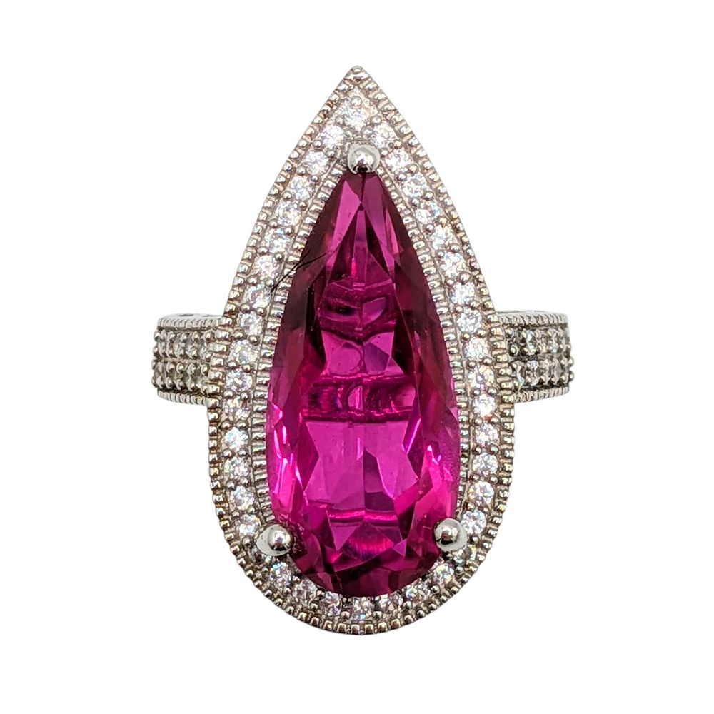 Lot 577: Signed Sterling Silver Spinel Teardrop Filigree Cocktail Ring