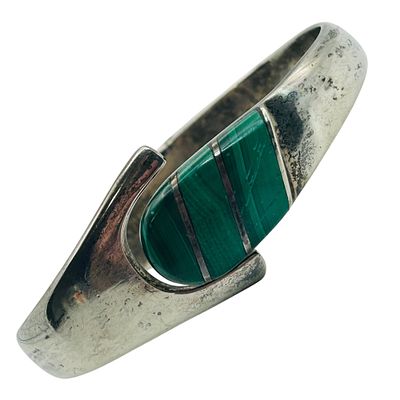 TL-83 Taxco Sterling Inlay Malachite Bangle Bracelet. TL-83 Taxco Sterling inlay malachite 