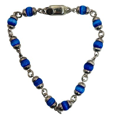 Taxco Sterling Blue Cat Eye Bead Bracelet. Taxco Sterling blue cat eye bead bracelet. 12.80g