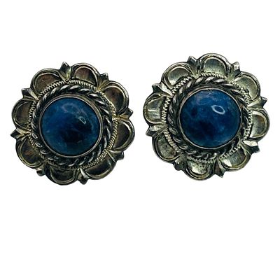 Elk Creek Mexico Sterling Cabochon Stone Flower Stud Earrings. Elk creek Mexico Sterling 