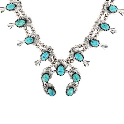 Henriette Yesele Navajo Sterling Turquoise Squash Blossom Necklace 175g