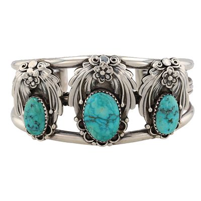 Henriette Yesele Navajo Sterling Turquoise Blossom Cuff Bracelet 44.5g