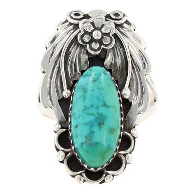 Henriette Yesele Navajo Sterling Turquoise Blossom Ring Sz 9, 8g