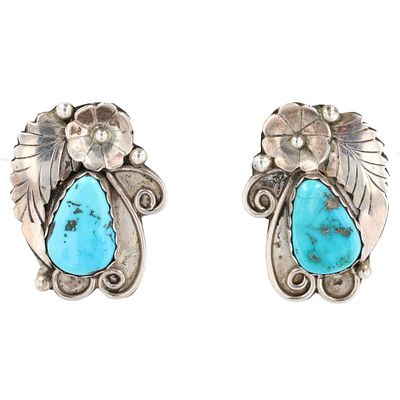 Randy Hoskie Navajo Sterling Turquoise Blossom Stud Earrings 14g