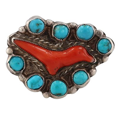 Vintage Navajo Sterling Multi-Stone Ring Sz 7.25, 9g-Coral, Turquoise