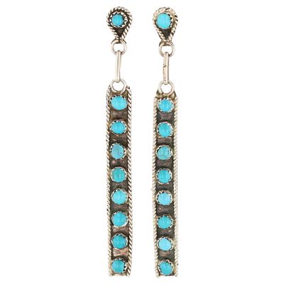Carol Allapowa Zuni Sterling Kingman Turquoise Stud Dangle Earrings 7.5g