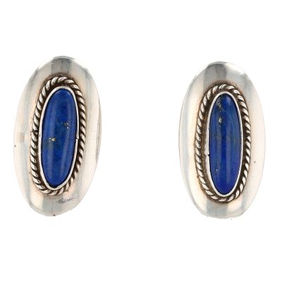 Robert M Johnson Navajo Sterling Lapis Stud Earrings 6g