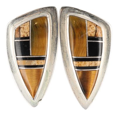 Ervin Hoskie Navajo Sterling Multi-Stone Inlay Earrings. Ervin Hoskie Navajo Sterling 