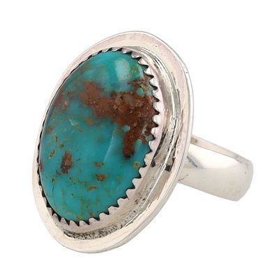 James Henderson Navajo Sterling Turquoise Ring Sz 9, 7g-Very fine crack in ring, visible with 
