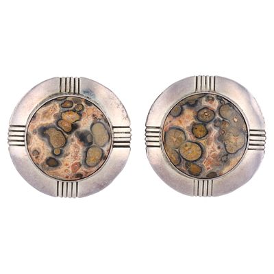 Vintage Navajo Sterling Leopard Jasper Earrings 26g