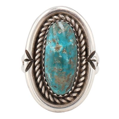 Signed Navajo Sterling Turquoise Ring Sz 7. Signed 'BB' Navajo Sterling Turquoise Ring Sz 7, 7g