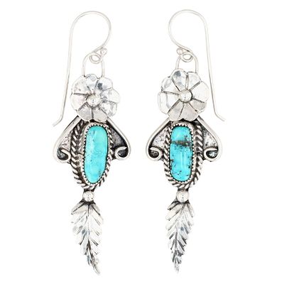 Vintage Navajo Sterling Turquoise Earrings. Vintage Navajo Sterling Turquoise Hook Earrings 11g