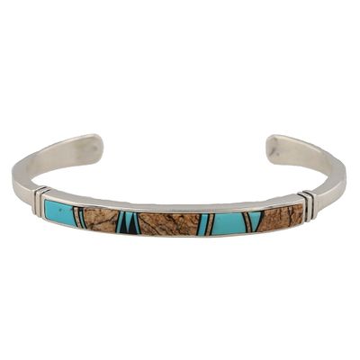 Rick Tolino Navajo Sterling Multi-Stone Inlay Cuff Bracelet 16g-Picture Jasper, Turquoise, Jet