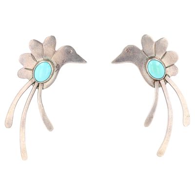 S Stone Navajo Sterling Turquoise Bird Stud Earrings 6g