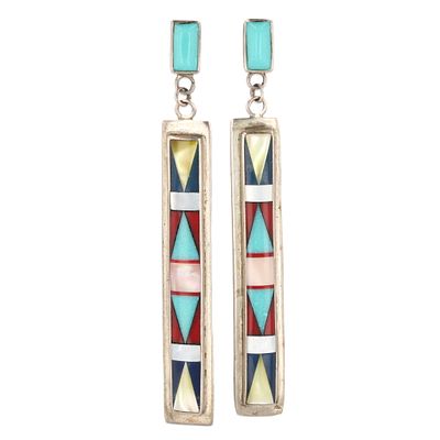 Vintage Navajo Sterling Multi-Stone Inlay Stud Earrings. Vintage Navajo Sterling Multi-Stone 