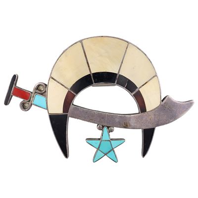 Vintage Wilford & Lena Quandelacy Zuni Sterling Multi Stone Masonic Shriner Inlay Bolo Tie. Vinta 
