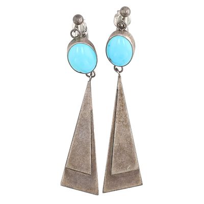 Vintage Navajo Sterling Turquoise Earrings 11.5g