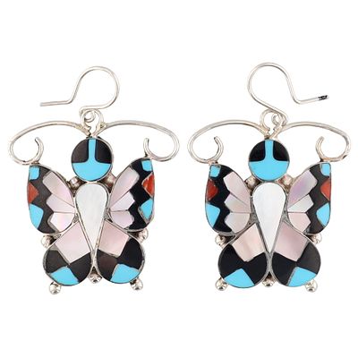 Alison Dishta Zuni Sterling Multi-Stone Inlay Butterfly Earrings. Alison Dishta Zuni Sterling 