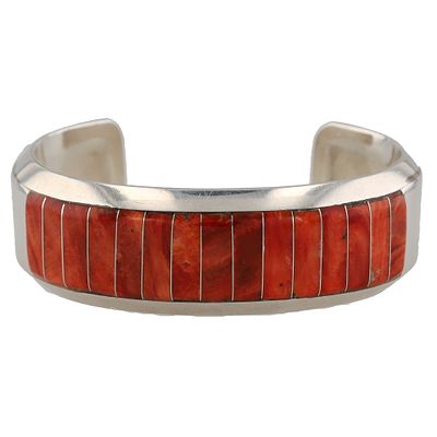 Willie Shaw Navajo Sterling Spiny Oyster Inlay Cuff Bracelet 40.5g