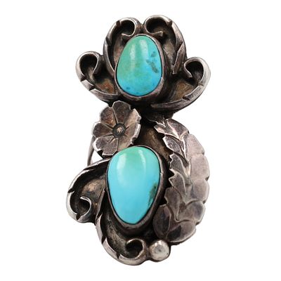Vintage Navajo Sterling Turquoise Blossom Ring Sz 6.5, 10.5g
