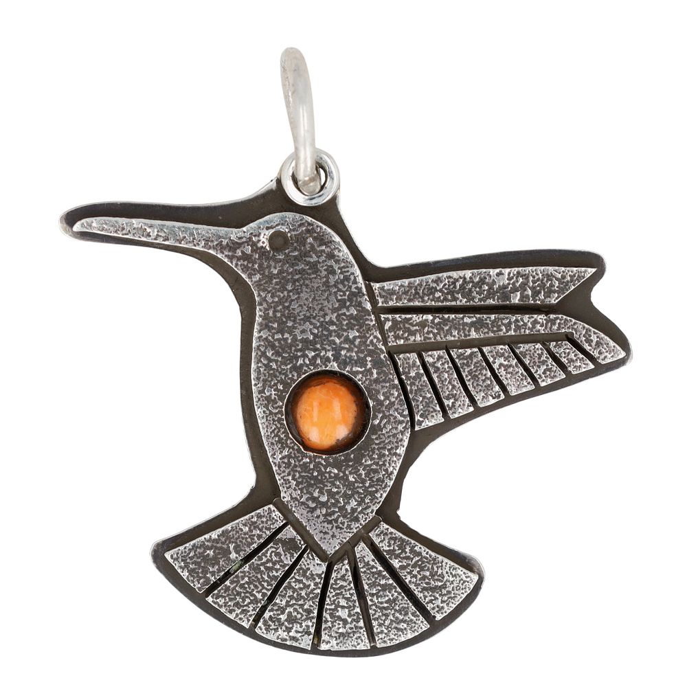 Lot 293: Aaron John Navajo Tufa Cast Sterling Spiny Oyster Hummingbird Pendant