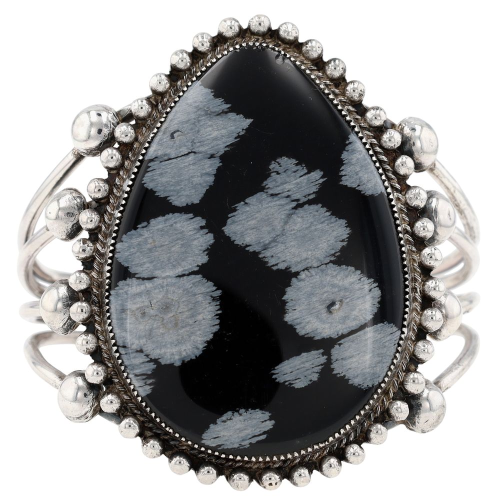 Lot 310: Vintage Navajo Sterling Snowflake Obsidian Cuff Bracelet