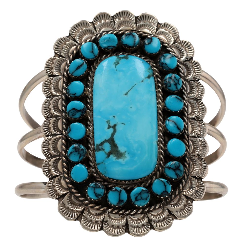 Lot 361: Larry Etsitty Navajo Sterling Turquoise Cuff Bracelet