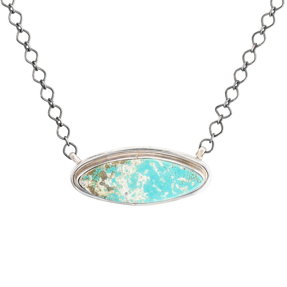 Lot 382: Steve Francisco Navajo Sterling Kingman Turquoise Necklace