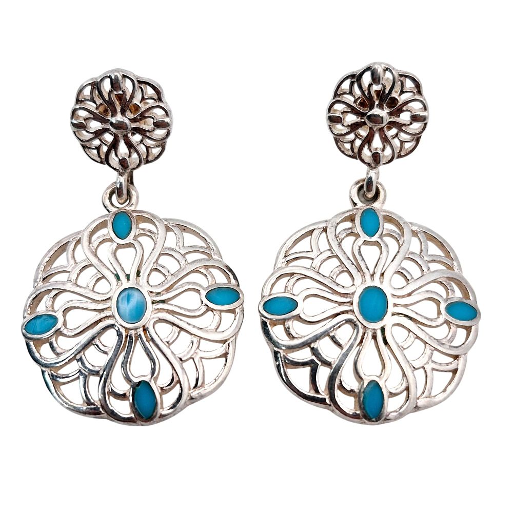 Lot 157: Sterling Floral Design Dangle Stud Earrings
