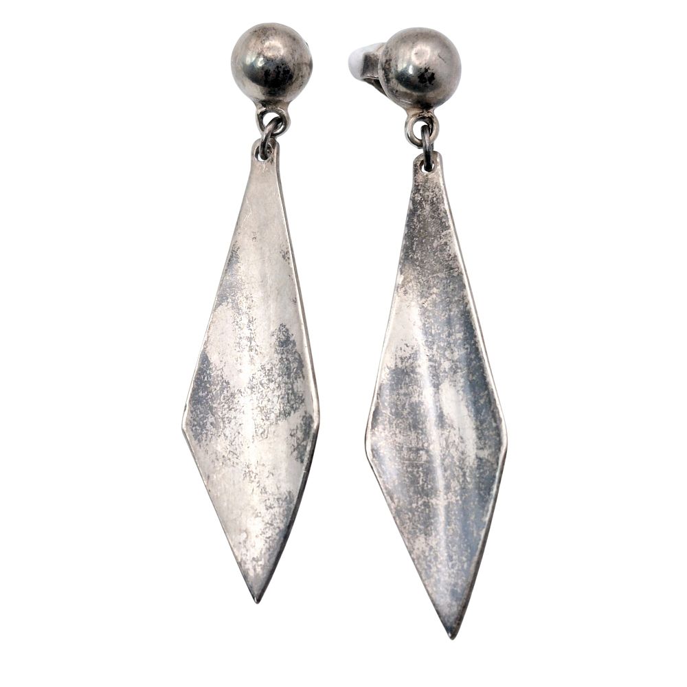 Lot 160: Sterling Modernist Long Dangle Stud Earrings