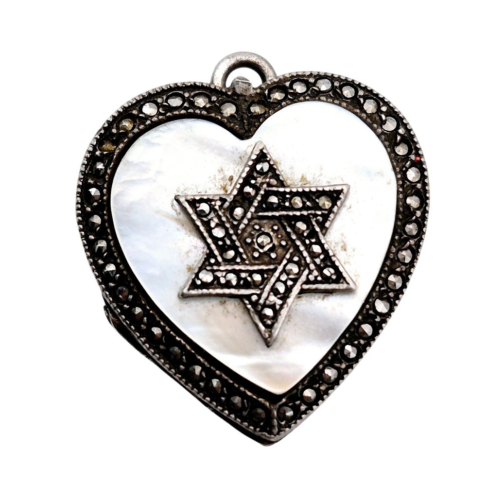 Lot 178: Sterling Marcasite Mother Of Pearl Heart Locket