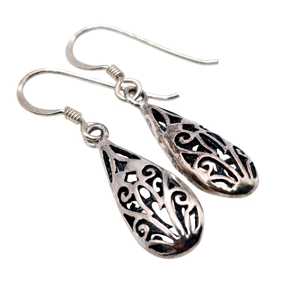 Lot 187: Sterling Cut Out Puffy Teardrop Dangle Earrings