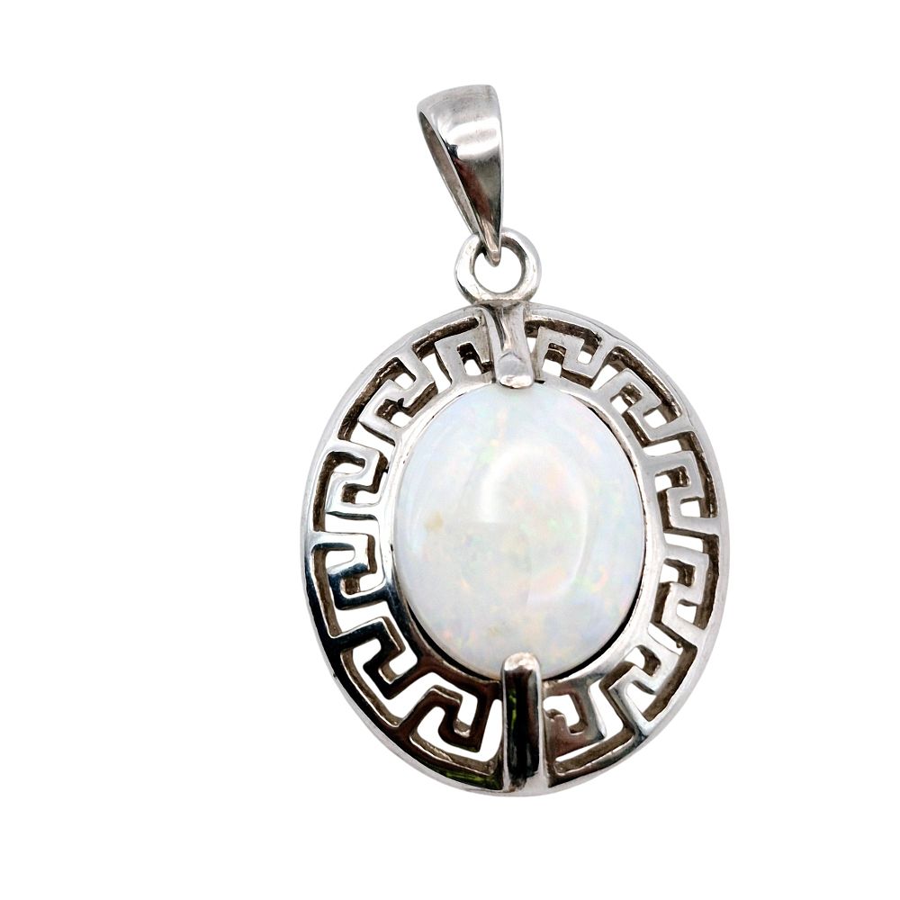 Lot 304: Sterling Opal Greek Key Surround Oval Pendant