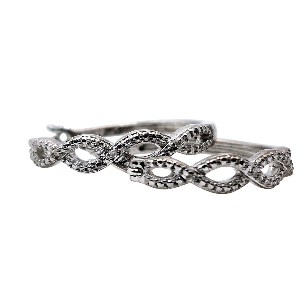 Lot 308: Signed Sterling Diamond Accent Hoop Earrings